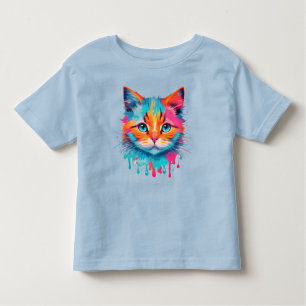 Camiseta Infantil Design de cor múltipla na face de gato cômodo