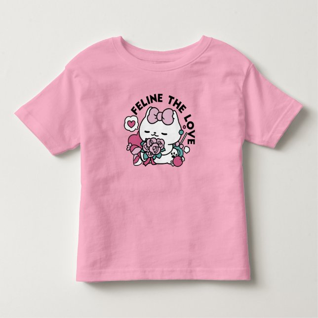 Camiseta Infantil Design de Gato Dia de os namorados Bonito - Feline (Frente)