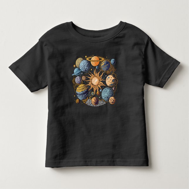 Camiseta Infantil Design de Gráfico do Sistema Solar (Frente)