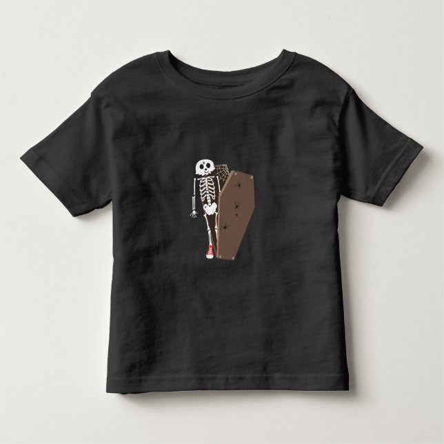 Camiseta Infantil Design de Halloween de Skeleton e Coffin (Frente)