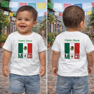 Camiseta Infantil Design de Nome Personalizado da Bandeira do México