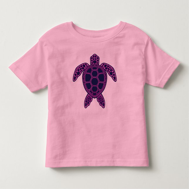 Camiseta Infantil Design de Tartaruga-do-mar Neo-Rosa-Quente (Frente)