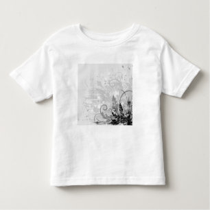 Camiseta Infantil Design floral do Grunge - luz - B&W cinzento