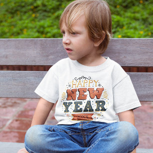 Camiseta Infantil Design Único de Ano Novo Feliz Vintage Personaliza