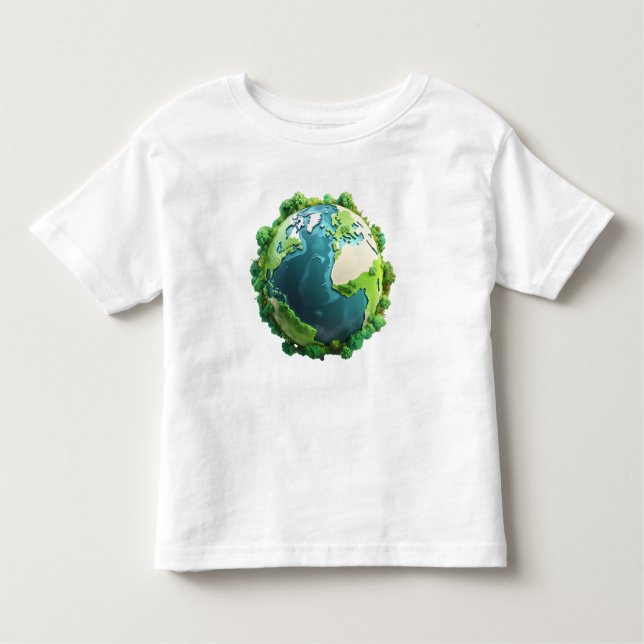 Camiseta Infantil Dia da Terra - Terra Verde e Azul com árvores (Frente)