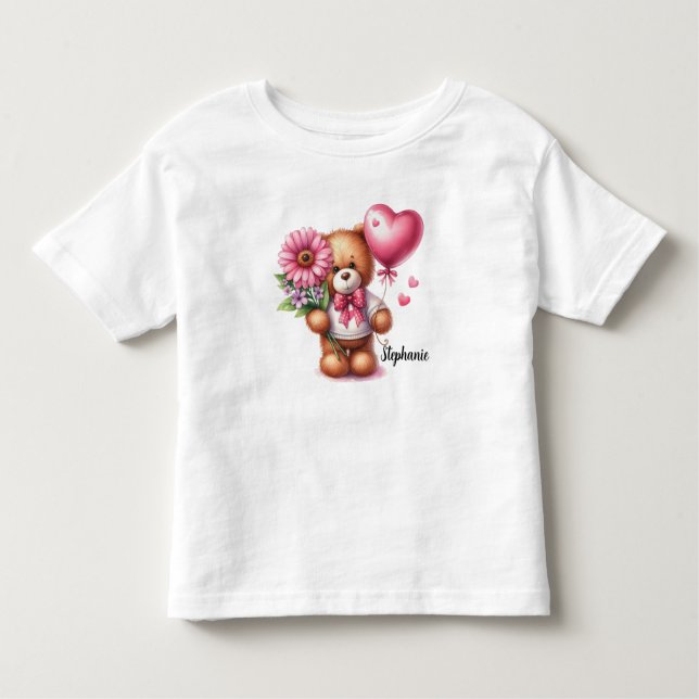 Camiseta Infantil Dia de os namorados Personalizado do Urso de Teddy (Frente)