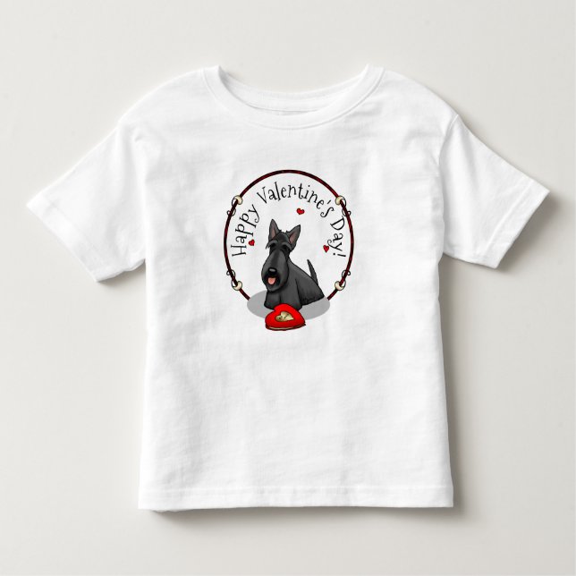 Camiseta Infantil Dia de os namorados (vermelho) Scottie Dog (preto) (Frente)