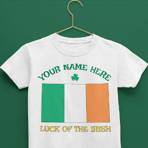 Camiseta Infantil Dia de São Patrício Bandeira da Irlanda Nome Perso