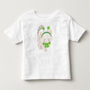 Camiseta Infantil Dia de São Patrício, Gato Bonito, Roupas Sortudas