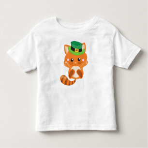 Camiseta Infantil Dia de São Patrício, Gato Laranja, Chapéu Leprecha