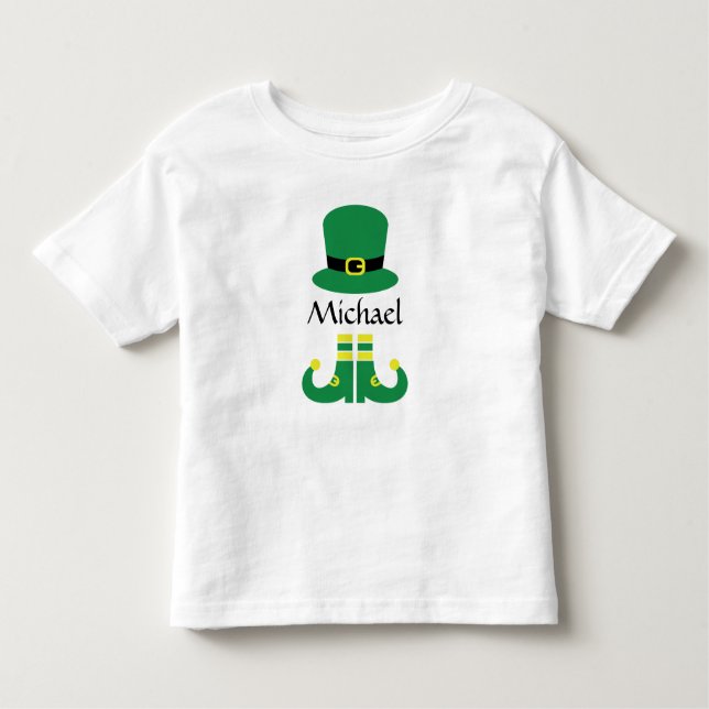Camiseta Infantil Dia de São Patrício Leprechaun Hat Cute Add Name B (Frente)