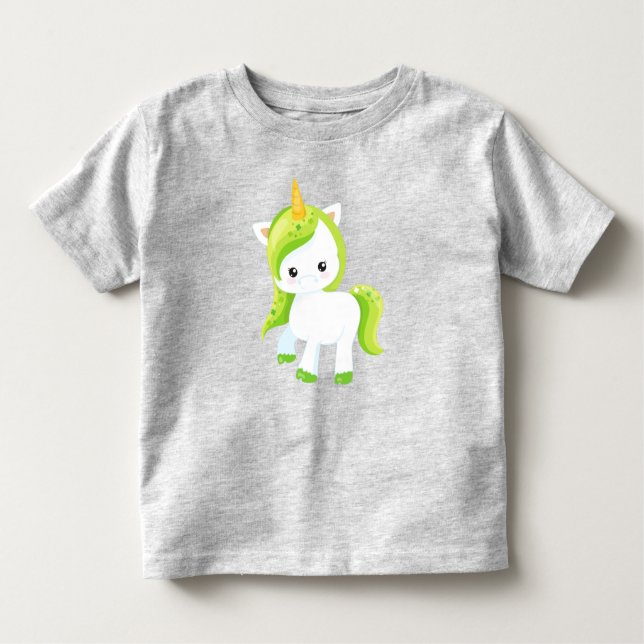 Camiseta Infantil Dia de São Patrício, Unicórnio Bonito, Unicórnio M (Frente)