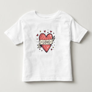 Camiseta Infantil Dia dos Namorados Coração Antigo Desenho à Mão Amo