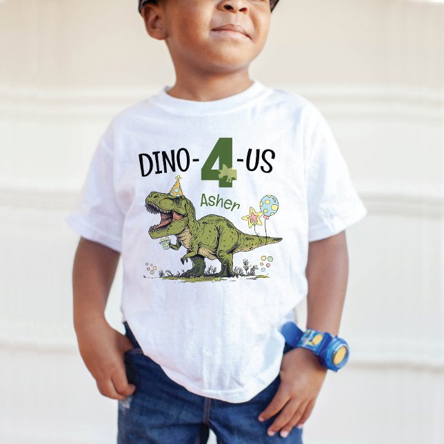 Camiseta Infantil Dino-4-us Cute Dinossaur 4th Name Festa de anivers (Criador carregado)