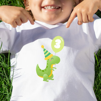 Camiseta Infantil Dino Birthday Shirt para 3 anos