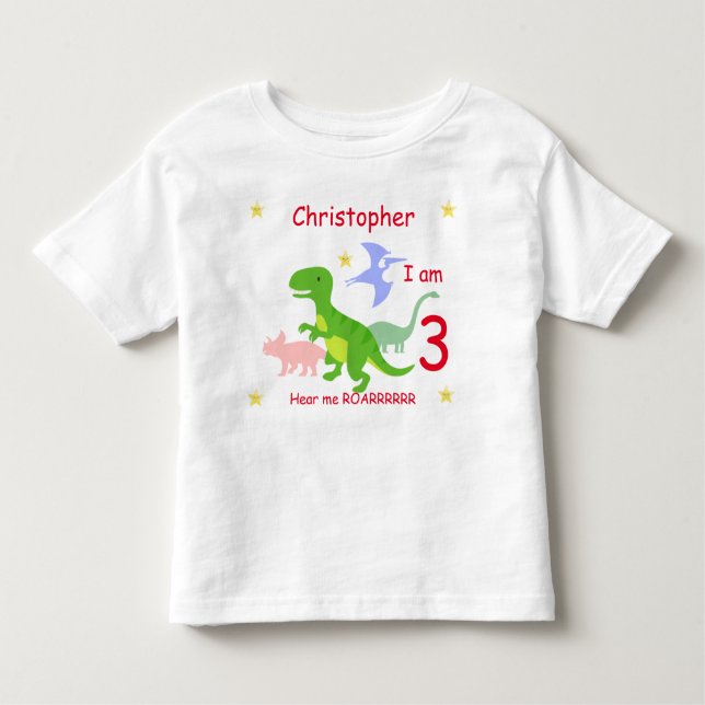 Camiseta Infantil Dinossauro aniversário de 3 anos personalizado (Frente)