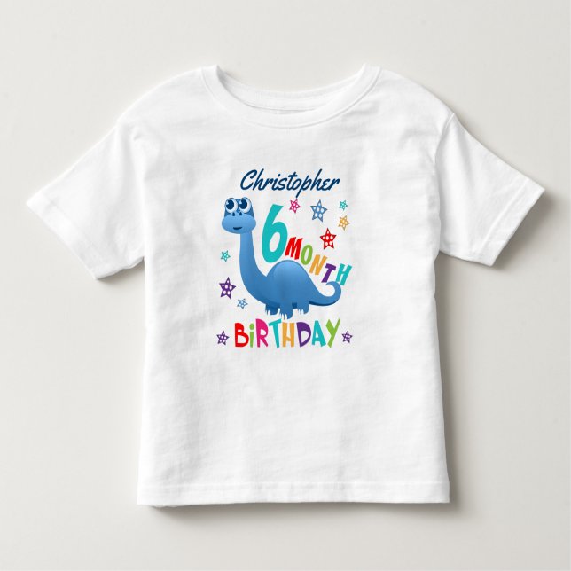 Camiseta Infantil Dinossauro Azul 6 Meses Aniversário (Frente)