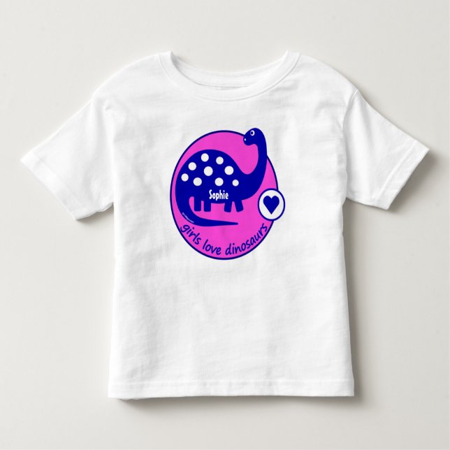 Camiseta Infantil Dinossauro cor-de-rosa brilhante customizável (Frente)