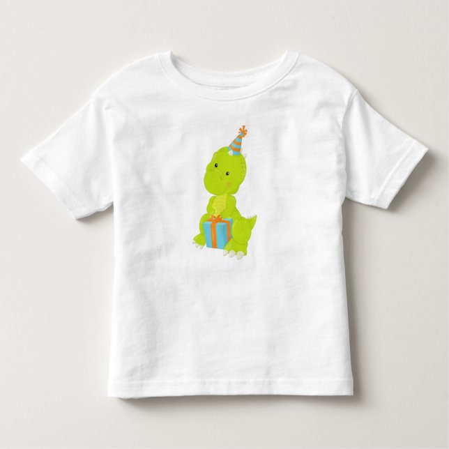 Camiseta Infantil Dinossauro de Aniversário, Dinossauro do Partido,  (Frente)