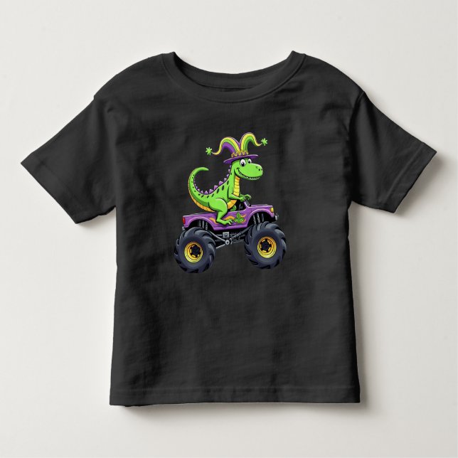 Camiseta Infantil Dinossauro de Caminhão Monstro do Mardi Gras (Frente)