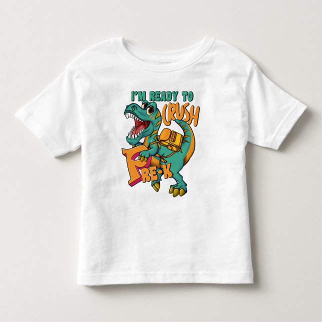 Camiseta Infantil Dinossauro Estou Pronto para Esmagar PRÉ-K Grau  (Frente)