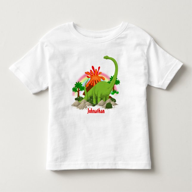 Camiseta Infantil Dinossauro fantasia ilha DIY nome crianças vulcâni (Frente)