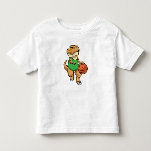 Camiseta Infantil Dinossauro no Esporte com Basquete (Frente)