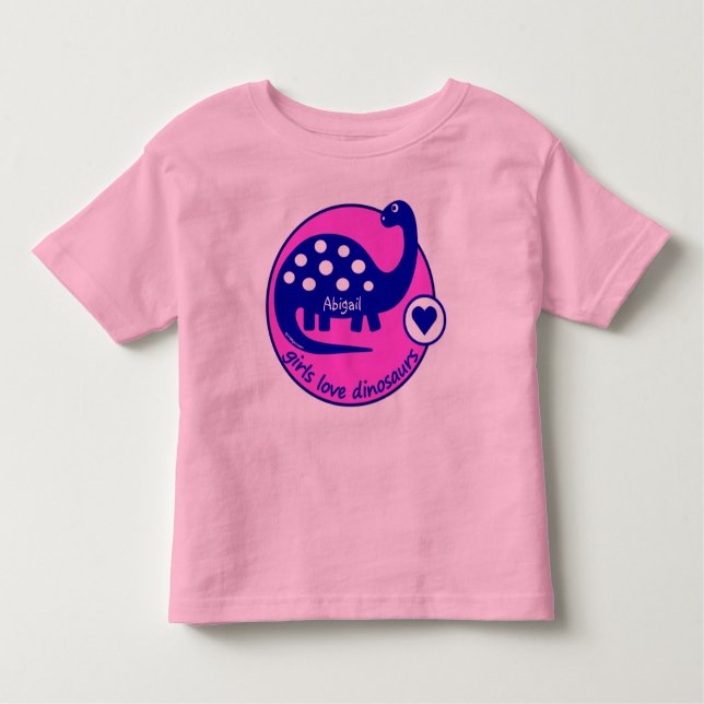 Camiseta Infantil Dinossauro Simples, Brilhante, Meninas Rosa | Dino (Frente)