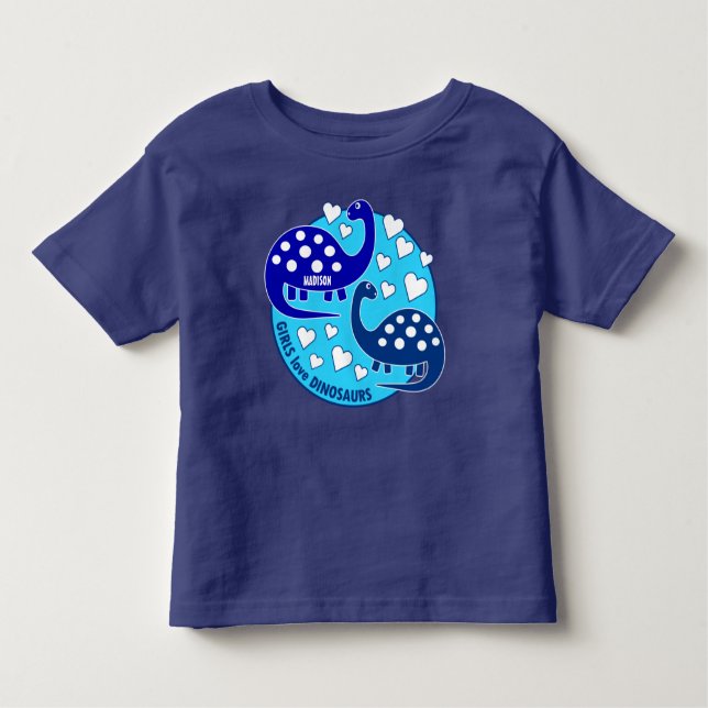 Camiseta Infantil Dinossauro Simples E Bonito Raparigas Azuis | Cora (Frente)