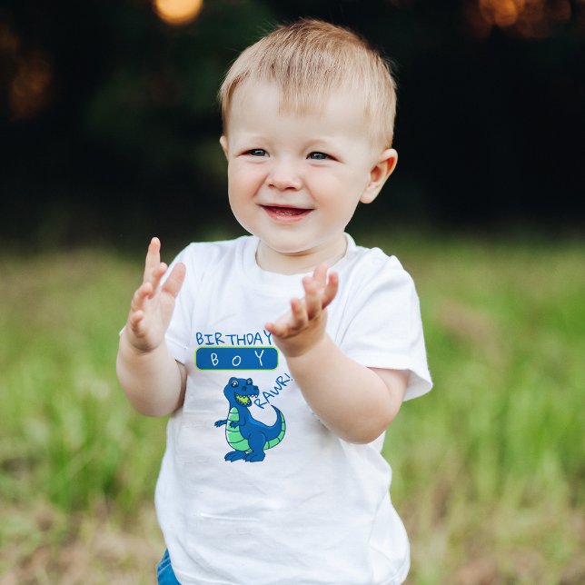 Camiseta Infantil Dinossauro Verde Azul Brito Primeiro Aniversário (Cute Blue Green Dinosaur First Birthday Toddler T-shirt)