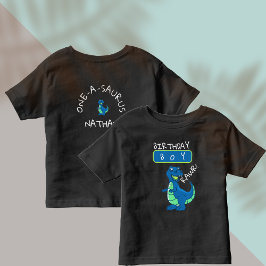 Camiseta Infantil Dinossauro Verde Azul Brito Primeiro Aniversário