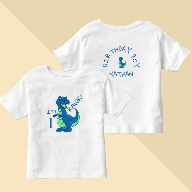 Camiseta Infantil Dinossauro Verde Azul Brito Primeiro Aniversário (Cute Blue Green Dinosaur First Birthday Toddler T-shirt)