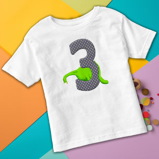 Camiseta Infantil Dinossauro Verde de Três Anos 2