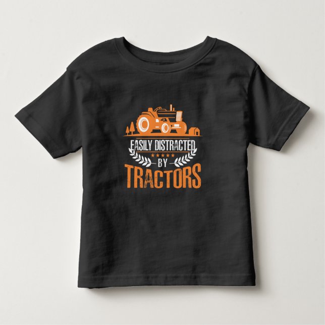 Camiseta Infantil Distraído da Fazenda de Trator (Frente)