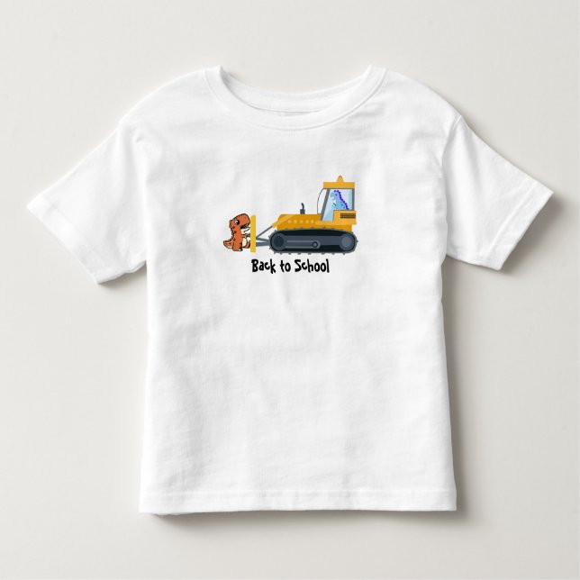 Camiseta Infantil Diversão de um trator de dinossauro Fazenda Escola (Frente)