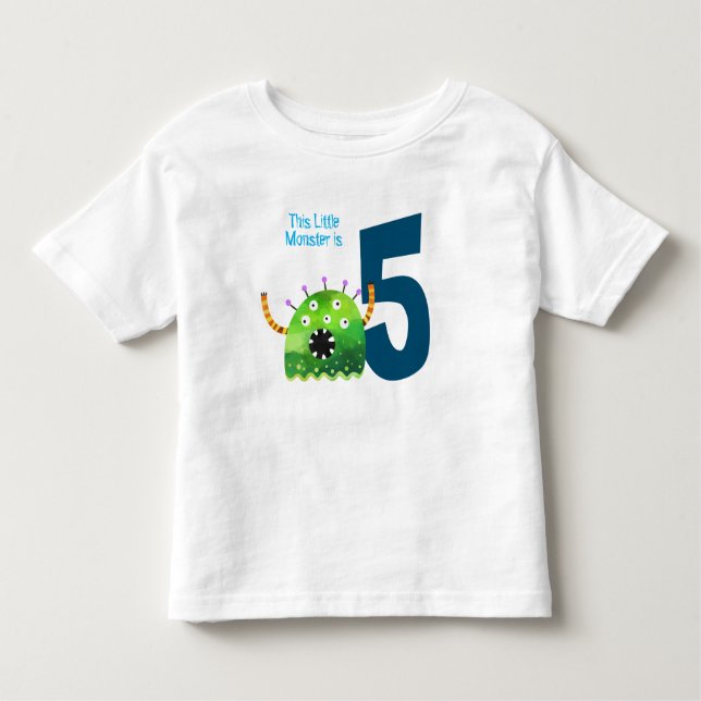 Camiseta Infantil Divertido, meu 5 de aniversário de monstro (Frente)