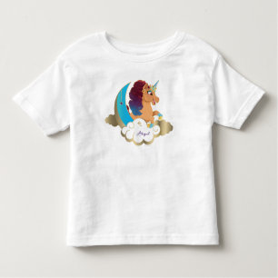 Camiseta Infantil Divine o Unicórnio Lua e nuvens