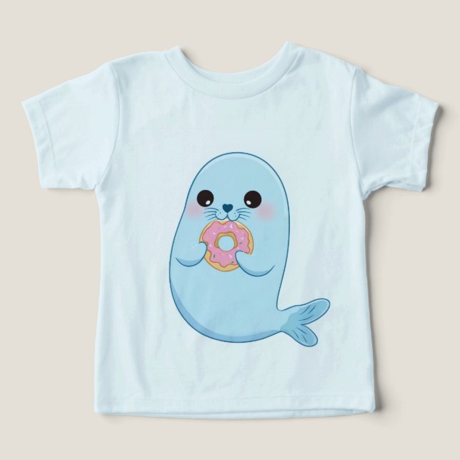 Camiseta Infantil do Foca Azul Fofa (Design frontal)
