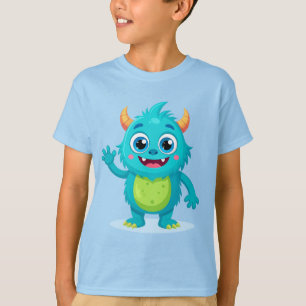 Camiseta Infantil do Monstro Azul Amigável - Desen