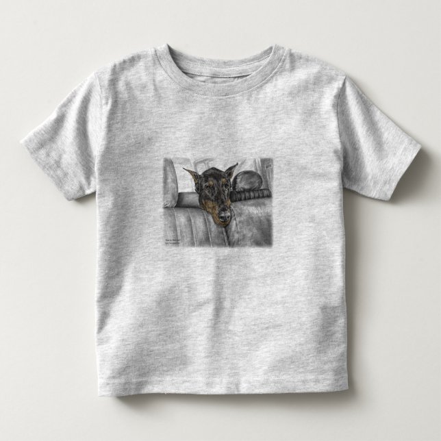 Camiseta Infantil Doberman andando de carro (Frente)