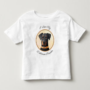 Camiseta Infantil Doberman Pinscher Pintura Original Descortada