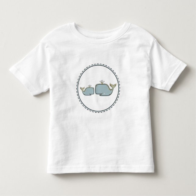Camiseta Infantil Dois Baleias Marinhas Azul & Dourado Boutique 1º A (Frente)