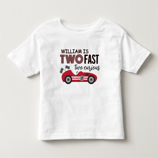 Camiseta Infantil Dois Carro Vermelho Rápido Segundo Aniversário (Frente)