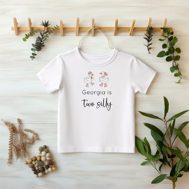 Camiseta Infantil Dois Ganso Tolo Aniversário Rosa (Criador carregado)