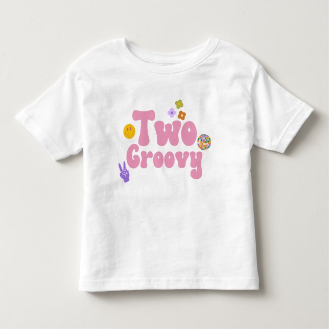 Camiseta Infantil Dois Groovy Retro Anos 70 2º Segundo Aniversário R (Frente)