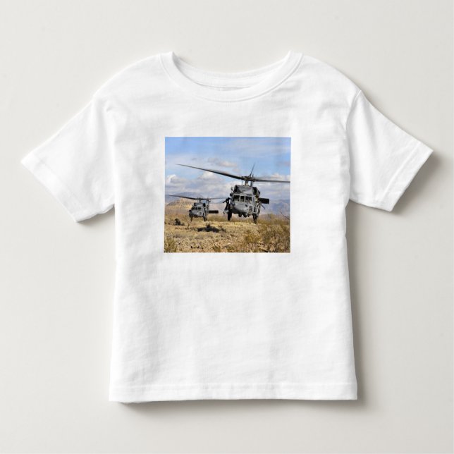 Camiseta Infantil Dois helicópteros HH-60 Pavehawk a preparar-se par (Frente)