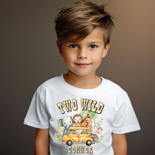 Camiseta Infantil Dois meninos selvagens animais de safári de aniver
