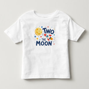Camiseta Infantil Dois para a Lua 2º Aniversário Foguete Espaço Fofo
