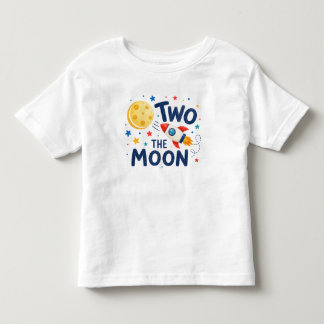 Camiseta Infantil Dois para a Lua 2º Aniversário Foguete Espaço Fofo