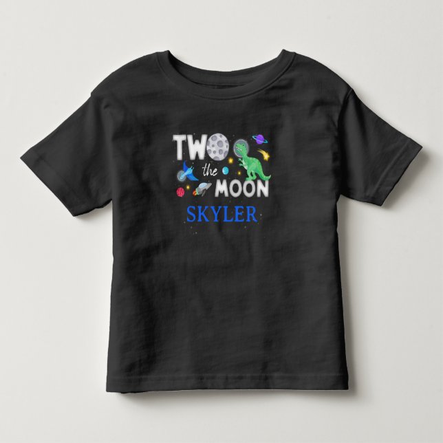 Camiseta Infantil Dois Para a Lua Dinossauro Astronauta 2º Aniversár (Frente)